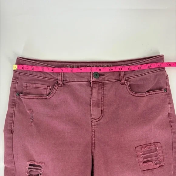 Vanilla Star Juniors burgundy Mid Rise Crop Jeans -13 - Picture 6 of 8